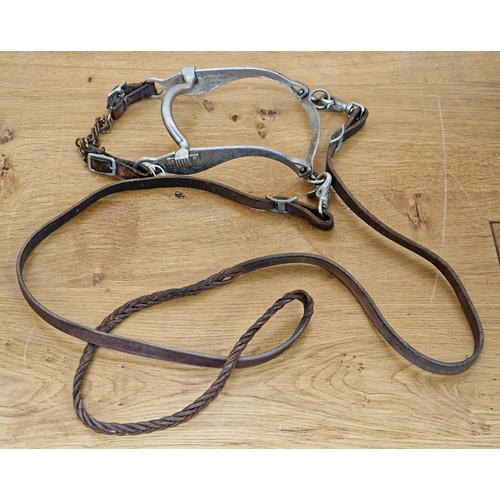 2327 - Vintage American set of Sliester steel bit and leather reins