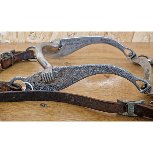 2327 - Vintage American set of Sliester steel bit and leather reins