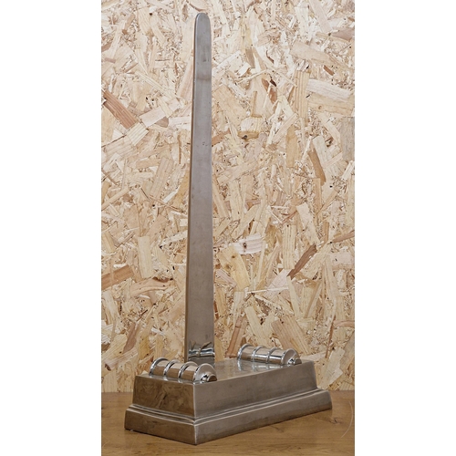 2258 - Impressive large vintage Naval chrome plate or charger stand, on stepped square base, H 84cm x W40cm