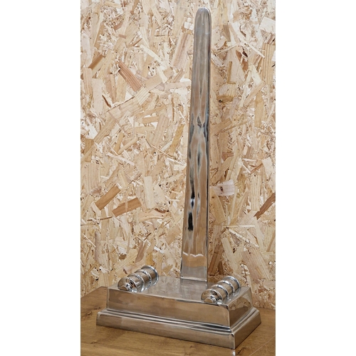 2258 - Impressive large vintage Naval chrome plate or charger stand, on stepped square base, H 84cm x W40cm