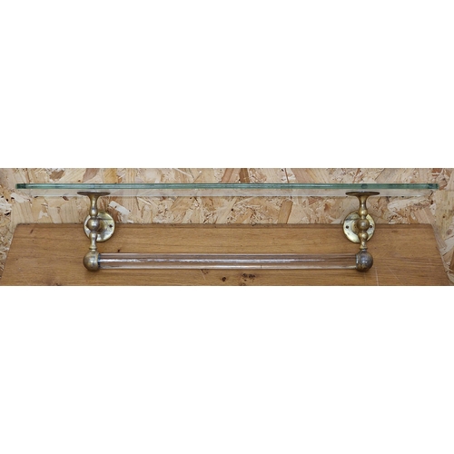 2328 - Quality Art Deco brass and glass towel rail, 69cm long