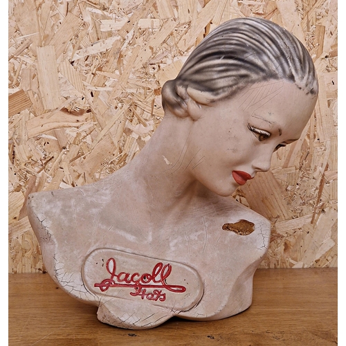 2511 - Period Art Deco Jacoll Hats display bust, 41cm high