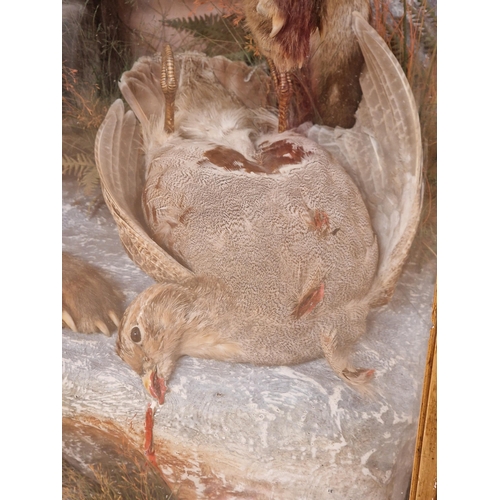 479 - Taxidermy - James Hutchings of Aberystwyth Fox with open mouth and partridge, in large glass case, 8... 