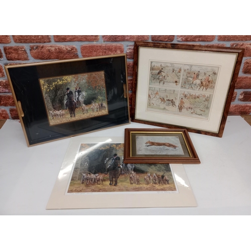 598 - Hunting interest, to include a signed print by Jane Riley of the Beaufort Hunt, a matching photograp... 