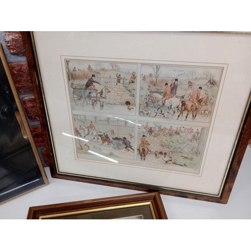 598 - Hunting interest, to include a signed print by Jane Riley of the Beaufort Hunt, a matching photograp... 