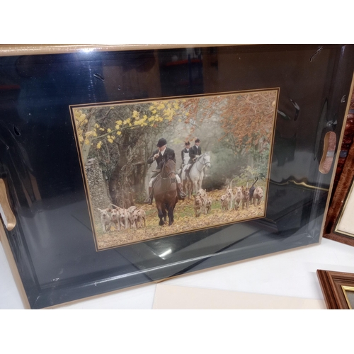 598 - Hunting interest, to include a signed print by Jane Riley of the Beaufort Hunt, a matching photograp... 