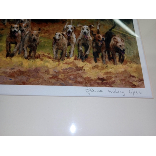 598 - Hunting interest, to include a signed print by Jane Riley of the Beaufort Hunt, a matching photograp... 