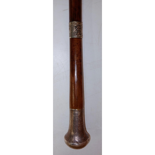 398 - A good quality Malacca cane sword stick, swagger stick, with Silver top, marked TD (Thomas Davis) Lo... 