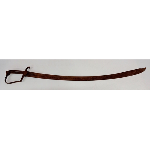 2470 - Late 18th early 19th century cavalry sword, curved fullered blade wider towards the tip, D shaped gu... 