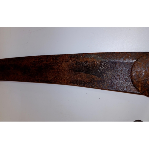 2470 - Late 18th early 19th century cavalry sword, curved fullered blade wider towards the tip, D shaped gu... 