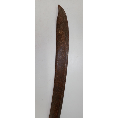 2470 - Late 18th early 19th century cavalry sword, curved fullered blade wider towards the tip, D shaped gu... 