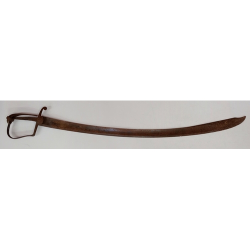 2470 - Late 18th early 19th century cavalry sword, curved fullered blade wider towards the tip, D shaped gu... 