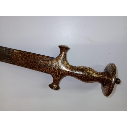 2151 - A fine Example of a 19th Century Indian Tulwar Sword with traditional steel disc hilt with gold koft... 