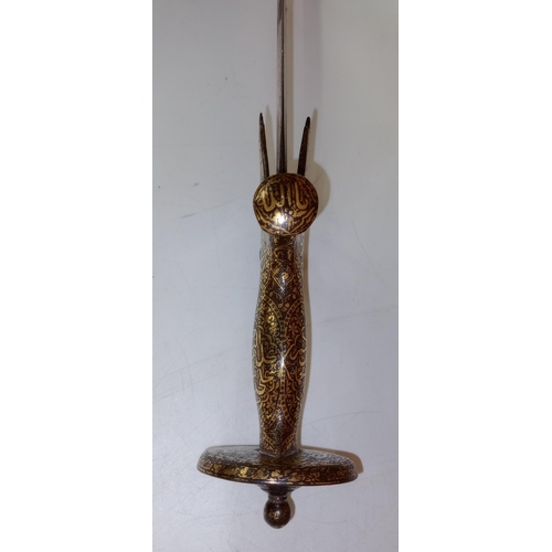 2151 - A fine Example of a 19th Century Indian Tulwar Sword with traditional steel disc hilt with gold koft... 