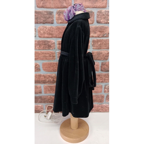 2383 - An interesting and quirky Mannequin desk or floor lamp, with a purple scarf and a black velvet dress... 