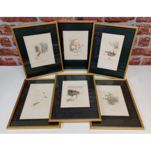 376 - Set of six Hunting interest prints by Cecil Charles Winsor Aldin, in gold frames (6)