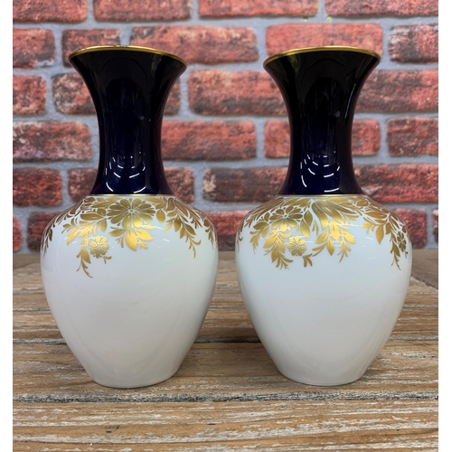 2079 - Matching pair of mid century German, Gold and blue, porcelain vases, from Echt C.M. Hutschenreuther ... 