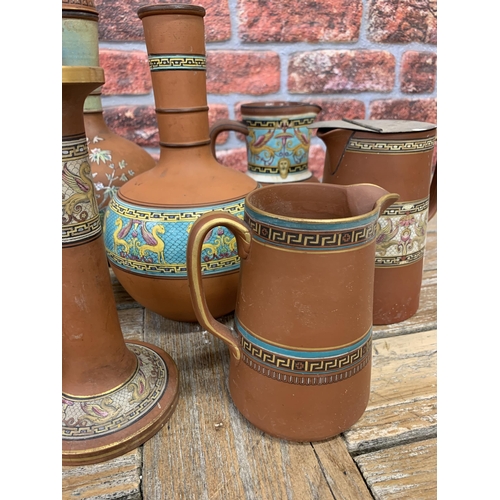 2068 - Quantity of Victorian Aesthetic Movement terracotta in the style of Christopher Dresser, attributed ... 