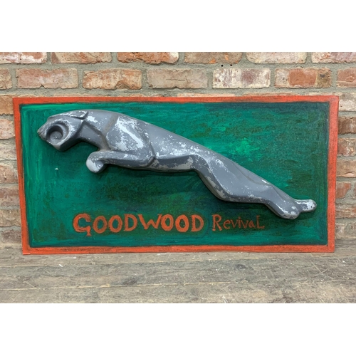 2484 - Folk Art styled Goodwood Revival sign having central Jaguar motif, 122cm x 60cm