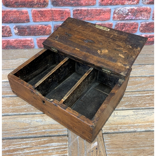 2200 - 19th century pine collection box, with three brass slots for 'Gold' 'Silver' and 'Copper', the hinge... 