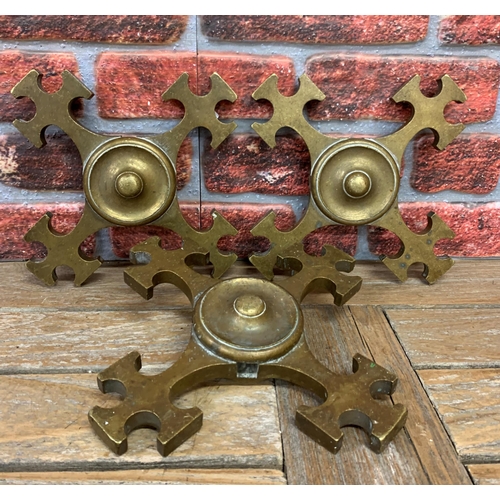 2257 - Set of three large and heavy French Gothic bronze mounts, 30cm x 30cm (3)