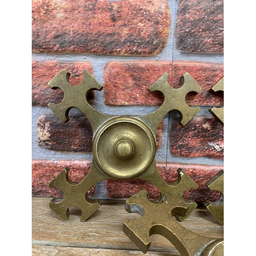 2257 - Set of three large and heavy French Gothic bronze mounts, 30cm x 30cm (3)