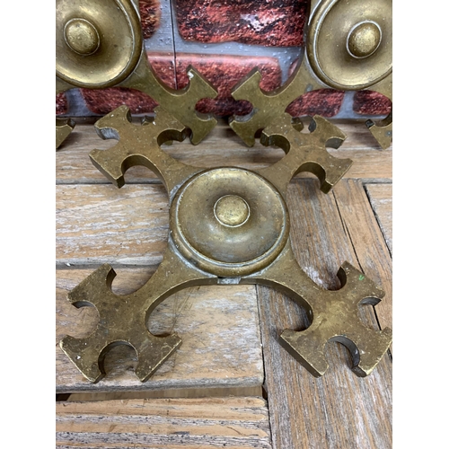 2257 - Set of three large and heavy French Gothic bronze mounts, 30cm x 30cm (3)