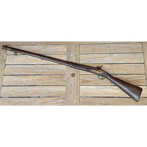 2469 - An Indian muzzle loading rifle, built to copy an Enfield, with blued steel barrel, blued barrel band... 