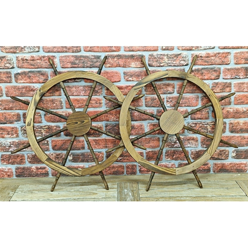 2185 - Pair of Nautical Maritime decorative Wooden ships wheels, W83cm (2)