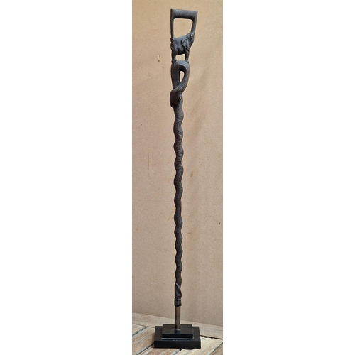 2132 - Vintage African Hand carved Ebony Staff the main trunk being snake shaped with an Elephant at the to... 