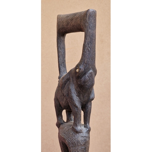 2132 - Vintage African Hand carved Ebony Staff the main trunk being snake shaped with an Elephant at the to... 