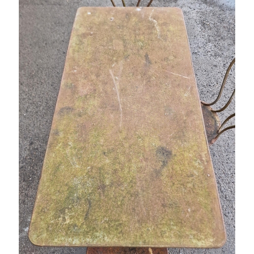 1286 - Good quality vintage 20th century French metal table raised on twin quadruped pillar supports, H 75c... 