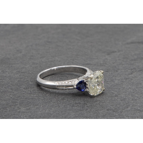 87 - Exceptional 18ct White Gold Cushion Cut Diamond Ring, the central stone approx 2.5cts, approx 8.36 x... 