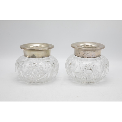 184 - Pair of German 800 silver collared cut glass scent jars, 11cm high (2)