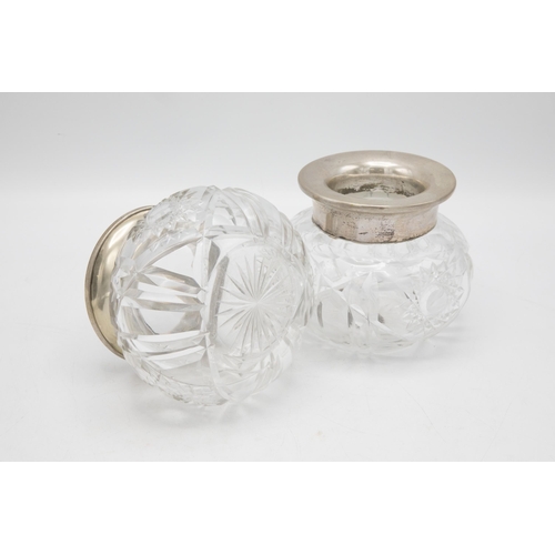 184 - Pair of German 800 silver collared cut glass scent jars, 11cm high (2)