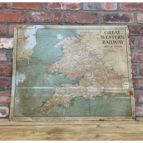 2516 - GWR 'Map Of The System' tin plate sign, H 61cm x 76cm