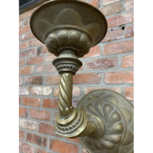 2400 - Impressive brass cornucopia wall sconce for three light fitting, H 50cm x D 50cm