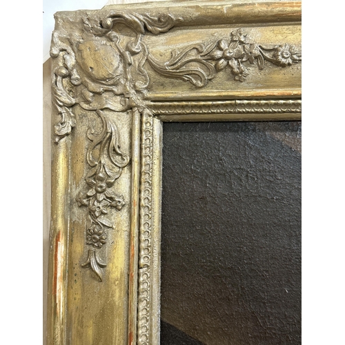 2442 - Good 19th century trumeau mirror, with original well pitted mercury glass, mounted by an oil paintin... 