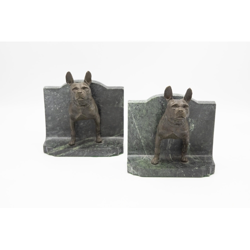 2271 - Good quality pair of cast bronze and marble French Bulldog bookends, H 18cm x W 16cm