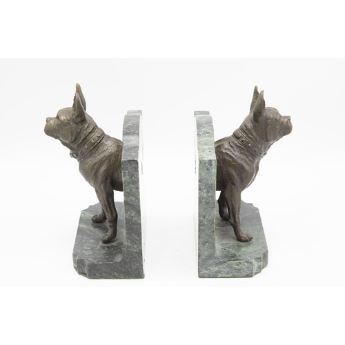 2271 - Good quality pair of cast bronze and marble French Bulldog bookends, H 18cm x W 16cm