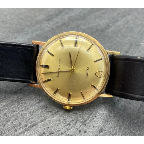 14 - Vintage 9ct Tudor gents dress watch, 34mm case, gilt dial with gilt hands and markers, associated le... 