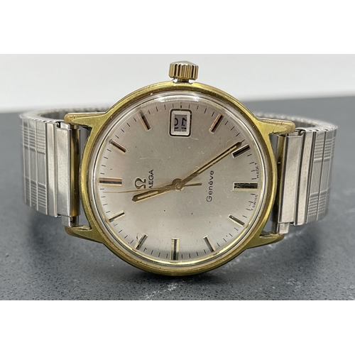 19 - Vintage gents Omega Geneve gold plated watch, circa 1971, 34mm case, champagne dial with gilt hands,... 