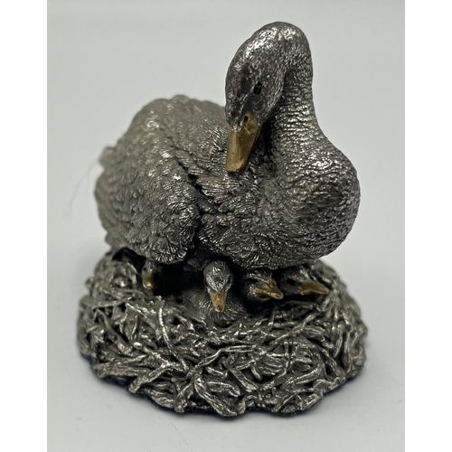 171 - Country Artists hallmarked filled silver duck and ducklings on a nest, 5cm high x 6cm wide on origin... 