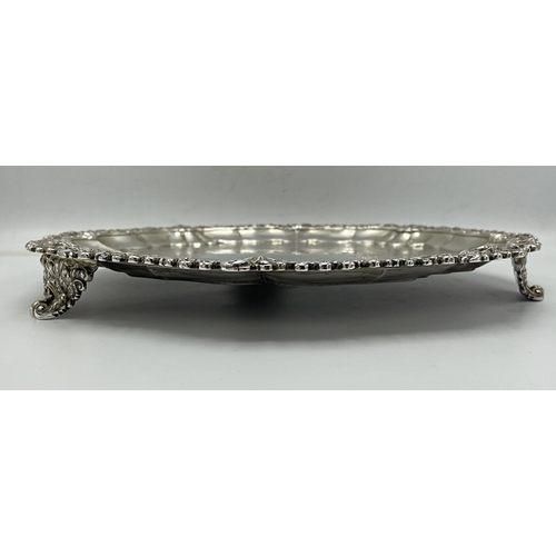 173 - Good quality George III silver salver, cast floral and acanthus boarders and engraved bowl, 35cm dia... 
