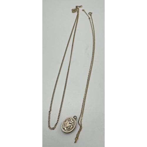 86 - Two 9ct chains, 4.4g with a front and back gold locket pendant (3)