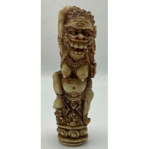 2155 - Hand carved Indonesian mythical beast bone dagger handle, H 10cm