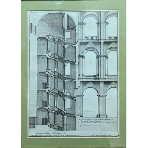 592 - Spanish architectural building plans held in gilt frame, 57cm x 43cm