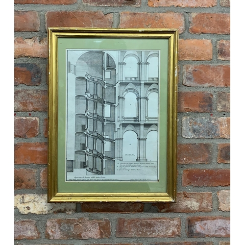 592 - Spanish architectural building plans held in gilt frame, 57cm x 43cm