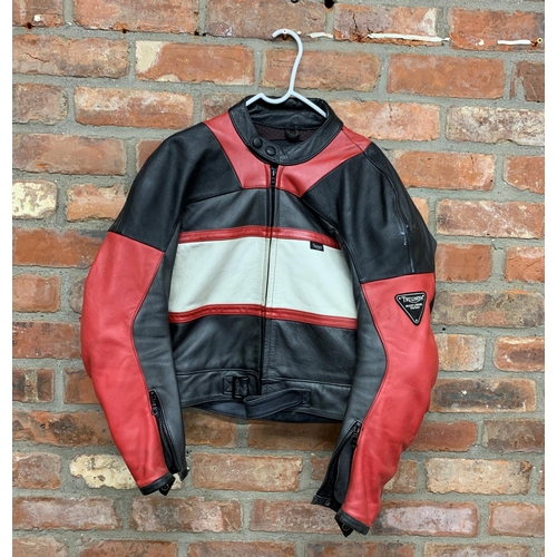 2331 - Vintage The Triple Connection red and black leather 'Triumph' bikers jacket, size 42