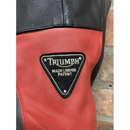 2331 - Vintage The Triple Connection red and black leather 'Triumph' bikers jacket, size 42